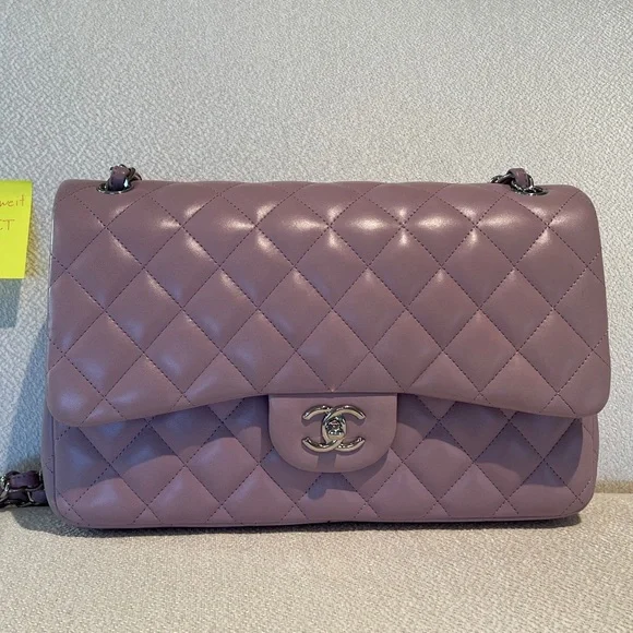 【ヴィンテージ】RankS☆Chanel Purple Classic Flap Jumbo Bag Chanel jumbo classic flap purple silver hardware lambskin
